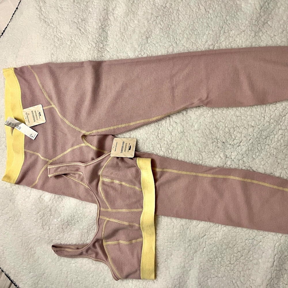 NWT Fabletics Waffle Set in Mauve/Butter (Top and Bottom)
